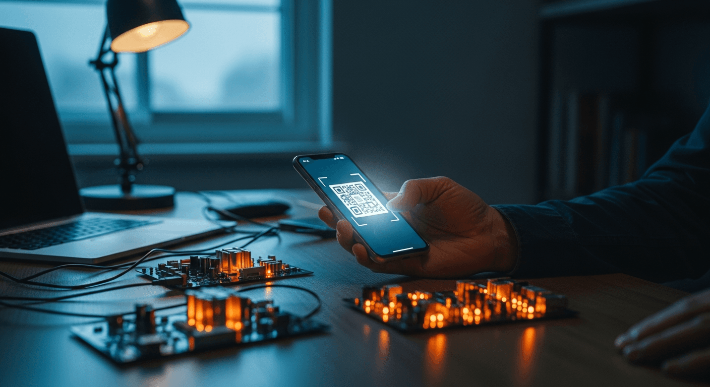 Close-up of a smartphone screen displaying a financial transaction confirmation over a dark background with abstract circuit patterns, no text or logos visible